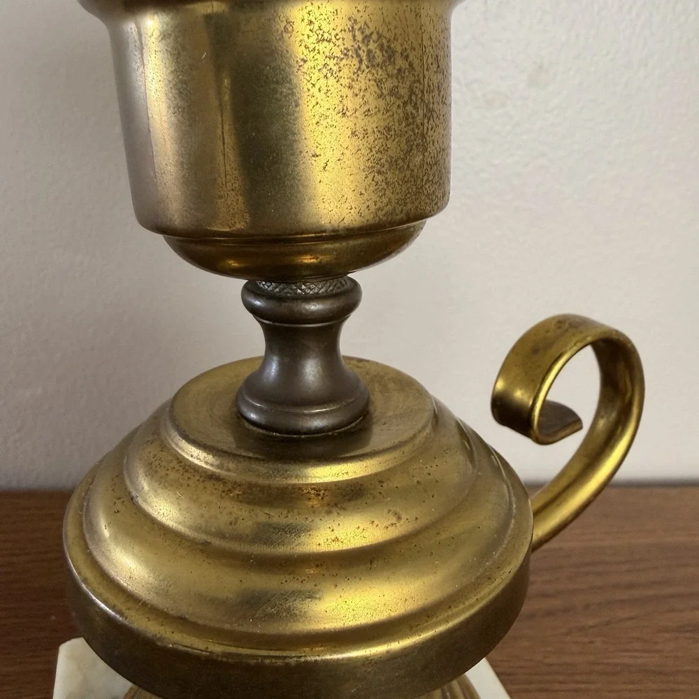 Vintage Brass Marble Table Lamp Candle Style Hollywood Regency Accent
